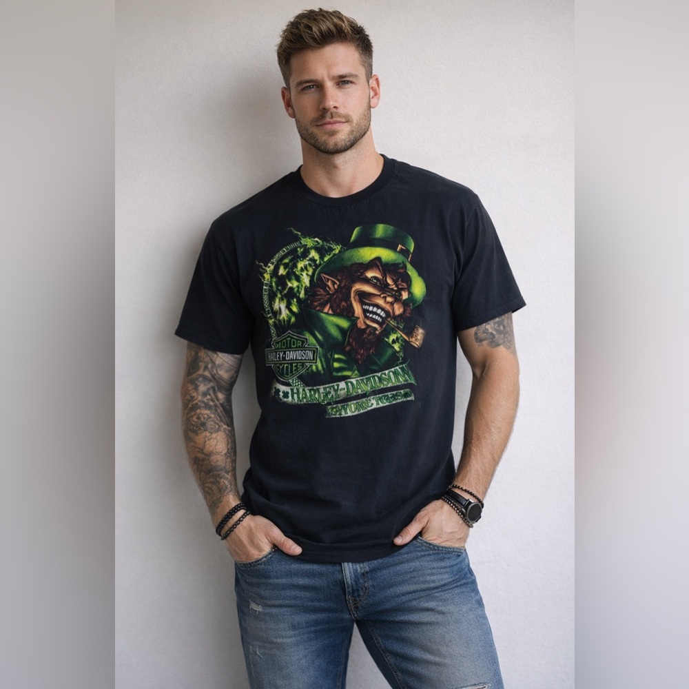 Harley-Davidson XL Graphic Tee Black Green Motorcycle Shirt